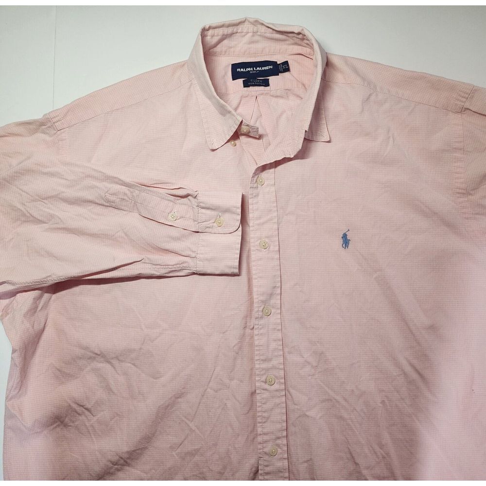 Ralph Lauren Golf Tilden Mens Size XL Long Sleeve Pink Check Button Down Shirt‎